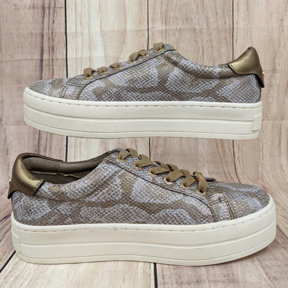 J/SLIDES Metallic Gold Snakeskin Lace Up Platform Sneakers Sz 6 - Picture 8 of 10